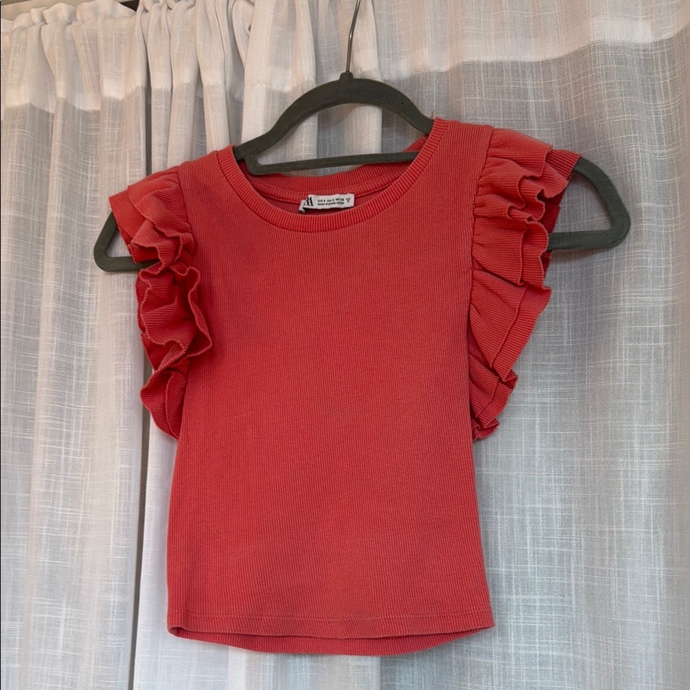 Zara Ruffled Coral Top